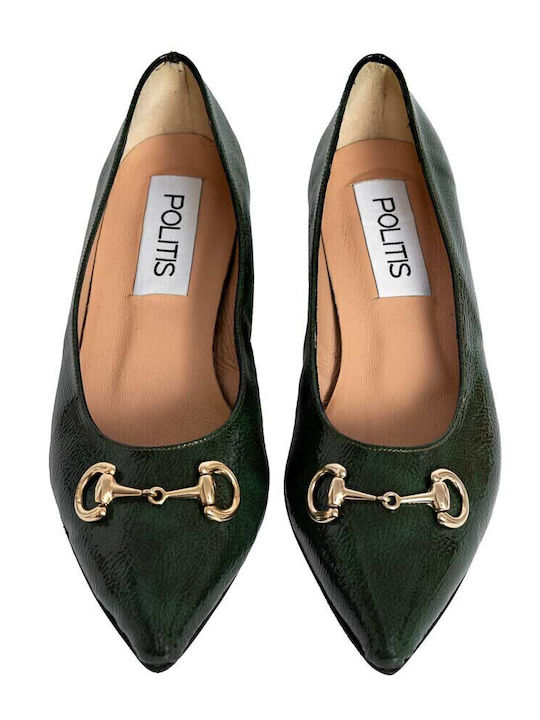 Leather Women's Ballerina Shoes Pointed Toe Green