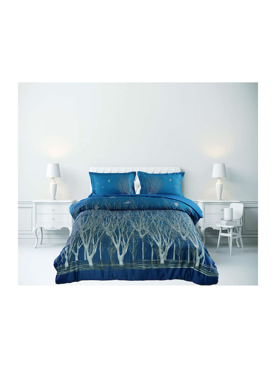 Makis Tselios Home Duvet Cover Set Cotton Satin Queen with 2 Pillowcases 240x250 Mystic Petrol Blue