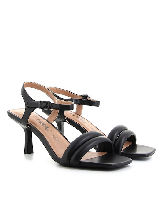 Betsy Women's Sandals with Ankle Strap Black with Medium Heel