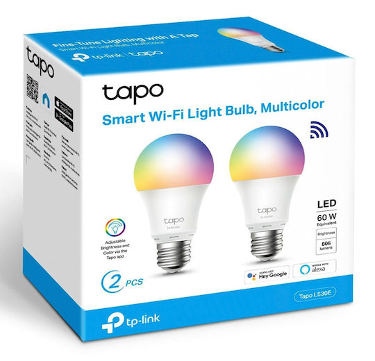 TP-LINK Becuri Smart Tapo L530E LED 8.7W pentru Dulie E27 RGB 806lm Reglabil în intensitate 2buc