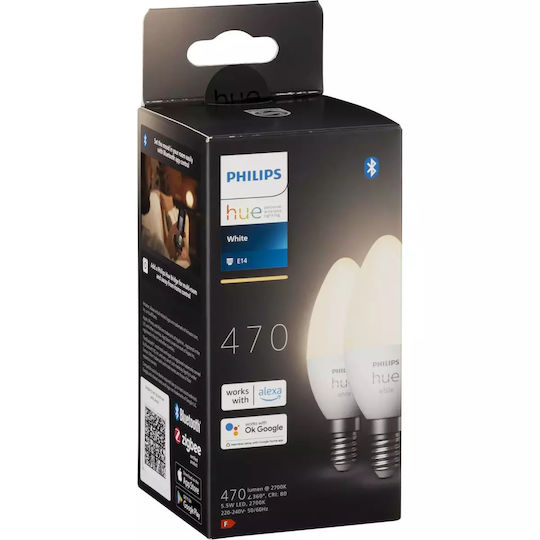 Philips Smart LED Bulbs 5.5W for Socket E14 Warm White 470lm Dimmable 2pcs