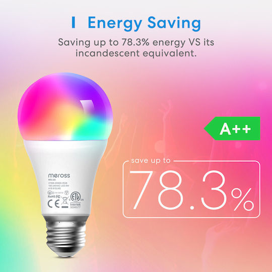 Meross Smart Bulb Homekit LED for Socket E27 and Shape A19 RGB 810lm Dimmable
