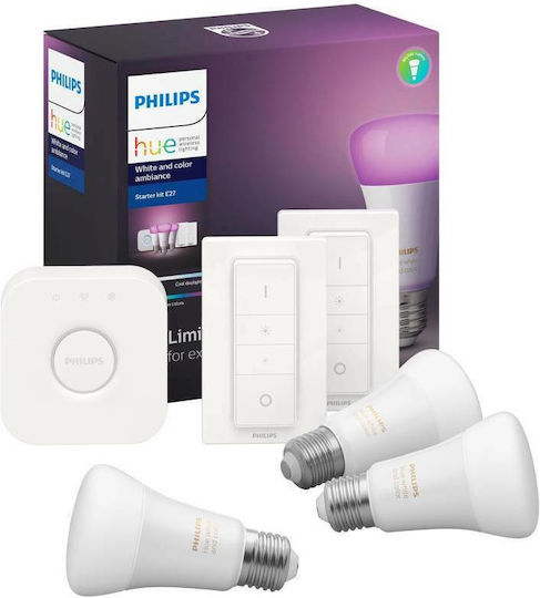Philips Smart Bulbs LED 11W for Socket E27 and Shape A60 RGBW 1055lm 3pcs