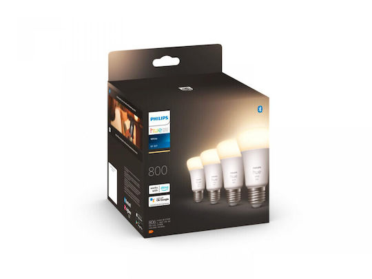 Philips Smart LED Bulbs 9W for Socket E27 and Shape A60 Warm White 806lm Dimmable 4pcs