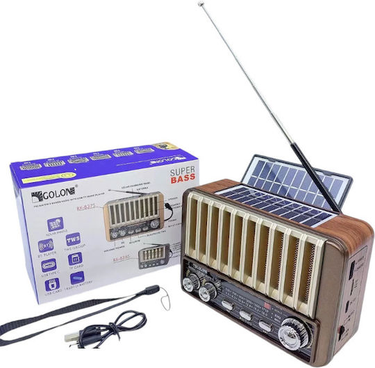 370076_br Retro Portable Radio Solar with Bluetooth and USB Brown