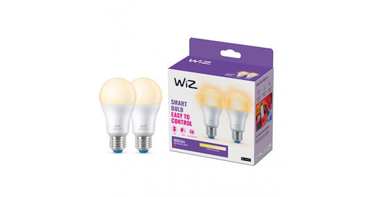 WiZ Smart Bulbs LED 8W for Socket E27 and Shape A60 Warm White 806lm Dimmable 2pcs