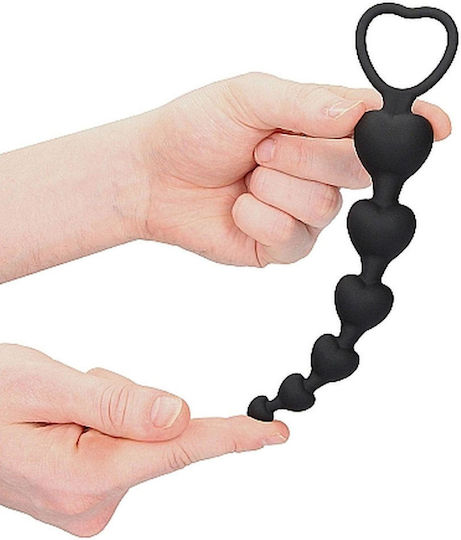 Shots Ouch Anal Heart Beads Πρωκτικές Μπίλιες Μαύρες 18.5cm