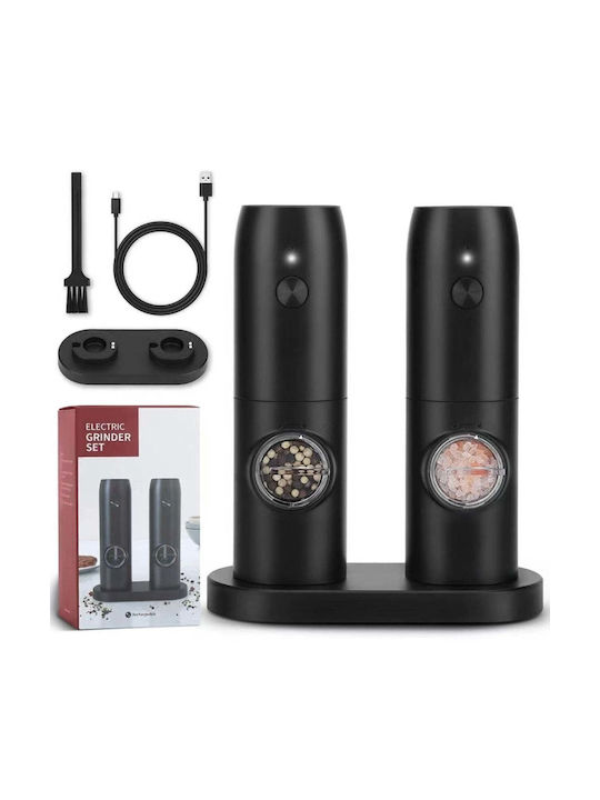 Set de 2 râșnițe electrice pentru condimente, încărcare USB, lumină LED, negru