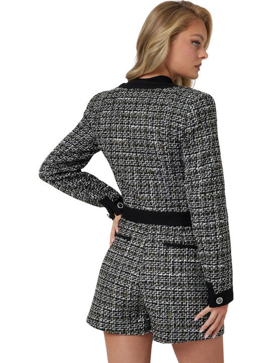 Guess Lang Damen Tweed Blazer Schwarz