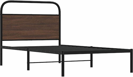 Half Double Wooden Bed Brown with Slats for Mattress 107x203cm