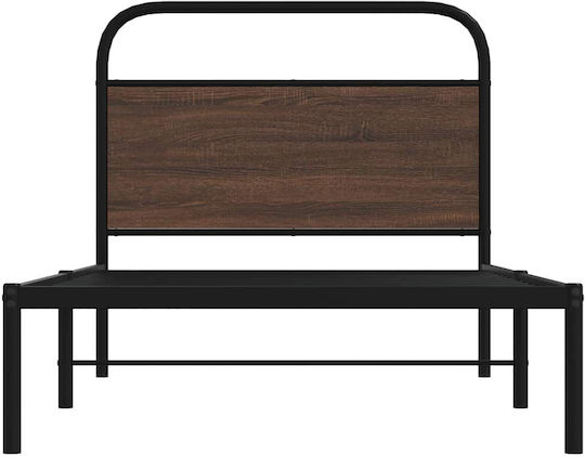 Half Double Wooden Bed Brown with Slats for Mattress 107x203cm