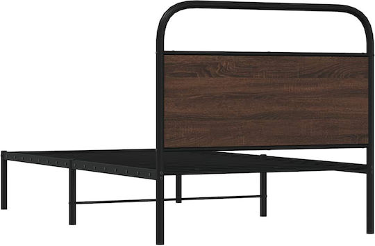 Half Double Wooden Bed Brown with Slats for Mattress 107x203cm