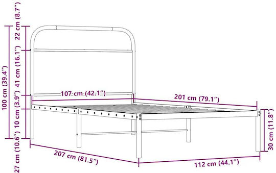 Half Double Wooden Bed Brown with Slats for Mattress 107x203cm