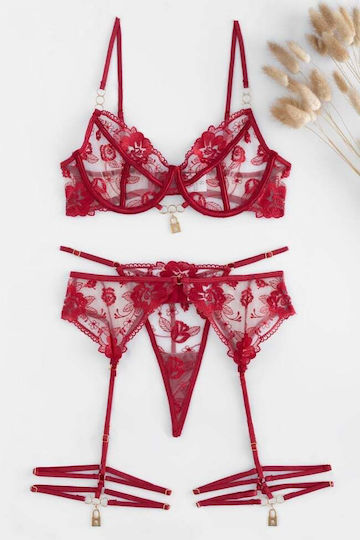 Decoro Sexy Dessous-Sets mit Transparenz & Straps Burgundisch