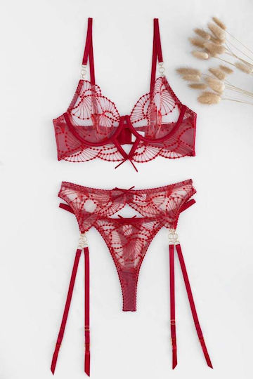 Decoro Sexy Dessous-Sets mit Transparenz & Straps Burgundisch