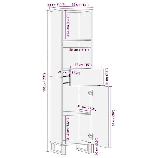 vidaXL Badezimmersäule Wandhängeschrank H38xB33xH160cm Schwarz