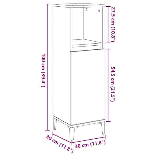 vidaXL Wall Hung Cabinet Bathroom Column Cabinet L30xD30xH100cm Brown