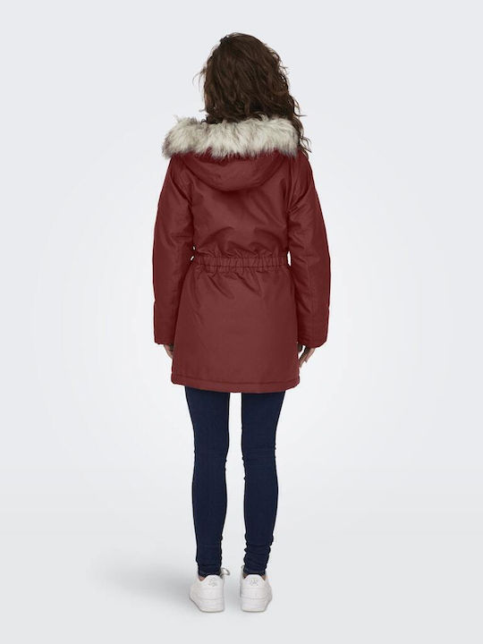 Iris Women's Long Parka Jacket for Winter with Hood Burgundy
