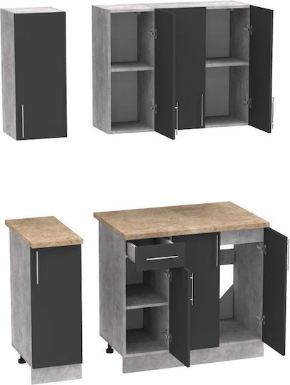 Festa Ii Set Hängeschränke & Bodenschränke Küche mit Arbeitsplatte Gray 120x60x85Stück