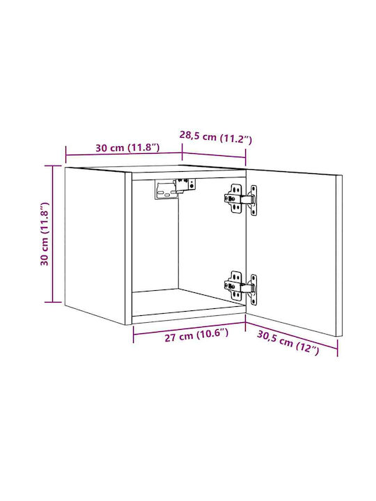 Wall Living Room Cabinet made of Particle Board Oak 30.5x30x30cm