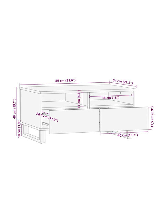 Rectangular Central Coffee Table Made of Solid Wood Black M80xW54xH40cm
