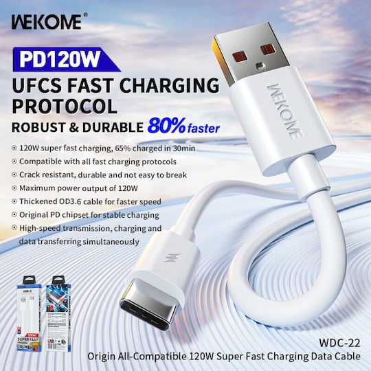 WK Wdc-22 USB-A to Lightning Cable Λευκό 1m