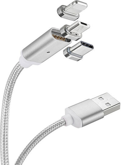 Magnetic USB to Lightning / Type-C / micro USB Cable Ασημί (TH-631)
