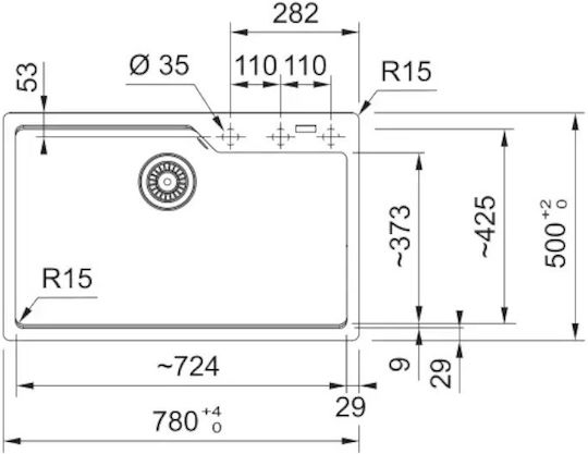 Franke Urban Ubg 610-78 Ένθετος από Συνθετικό Γρανίτη Μ78xΠ50cm