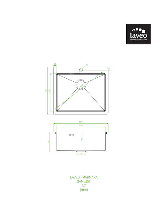 Laveo Ένθετος Νεροχύτης Inox Μ59xΠ51cm Ασημί