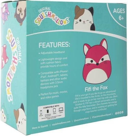 Jazwares Squishmallows Plush Wireless / Wired Over Ear Headphones with 6 hours of Operation Fifi