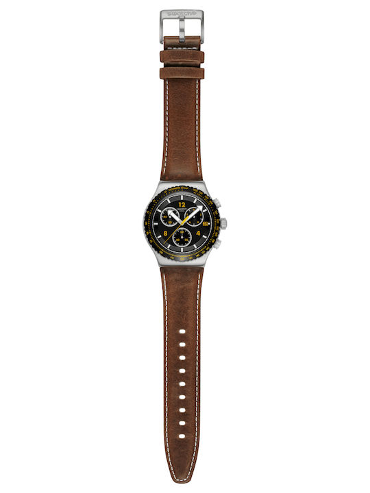 Swatch Unisex Men's Watch Chronograph Battery with Brown Leather Strap