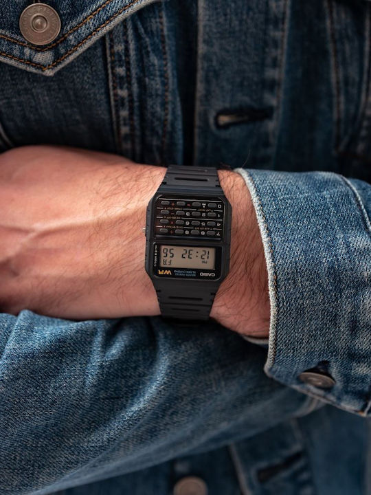 Casio Calculator Ψηφιακό Ανδρικό Ρολόι 34.4mm Μπαταρίας με Μαύρο Καουτσούκ Λουράκι