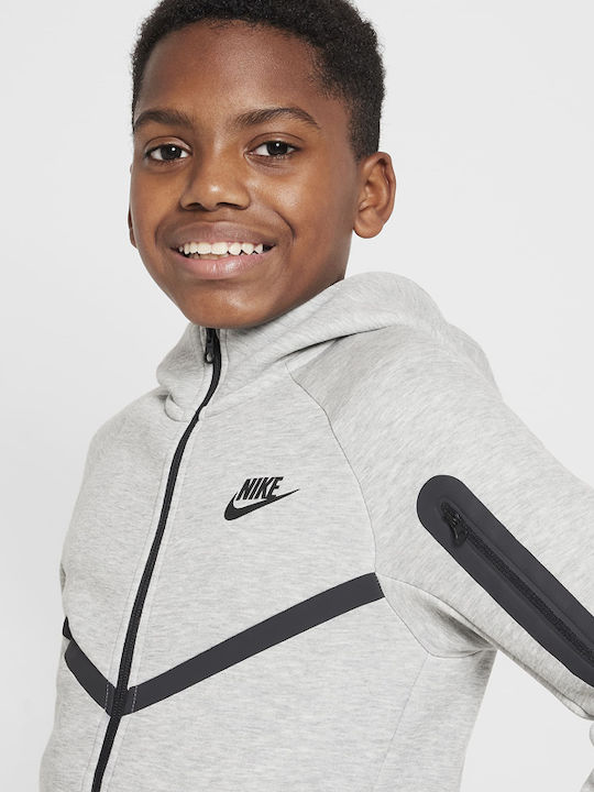 Athletic Kids Cardigan Cotton with Hood Gray Sportswear Tech