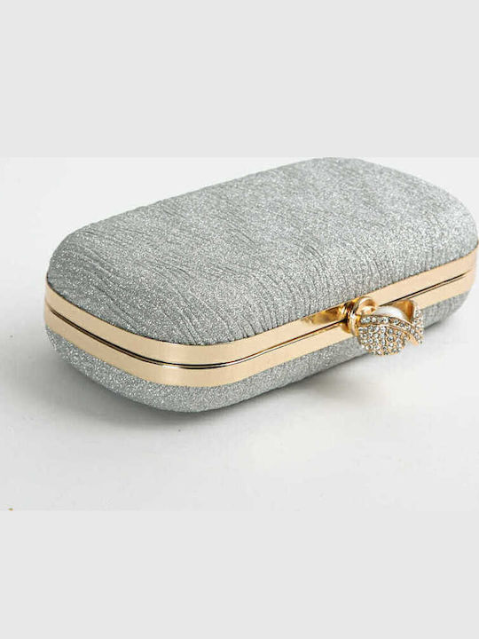 Embossed Glitter Silver Clutch Bag