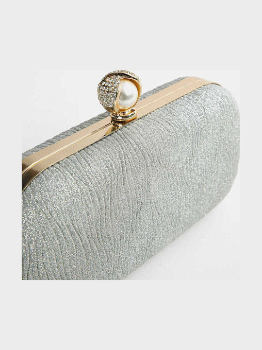 Embossed Glitter Silver Clutch Bag
