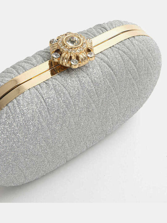 Evening Embossed Glitter Clutch Silver