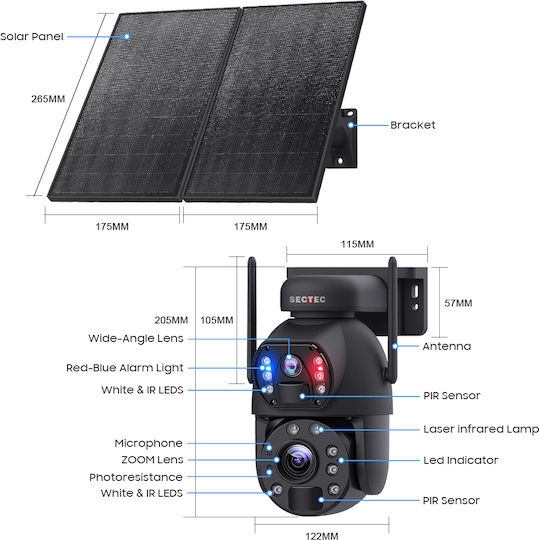 Sectec ST-598-6M-4G-20W-EU IP Κάμερα Παρακολούθησης 4G Full HD+ 3MP Αδιάβροχη Μπαταρίας με Αμφίδρομη Επικοινωνία και Φακό 2.8mm