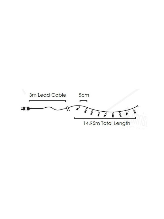 300 Lights LED 15m. Warm White in String 1pcs
