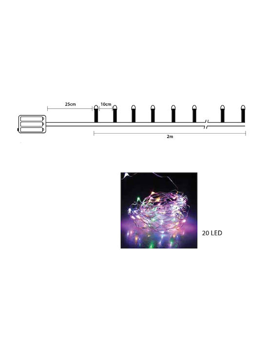 20 Lights LED 2m. Multicolor Battery in String 1pcs