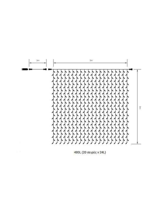 480 Lights LED 3m. x 300cm Cold White type Curtain 1pcs