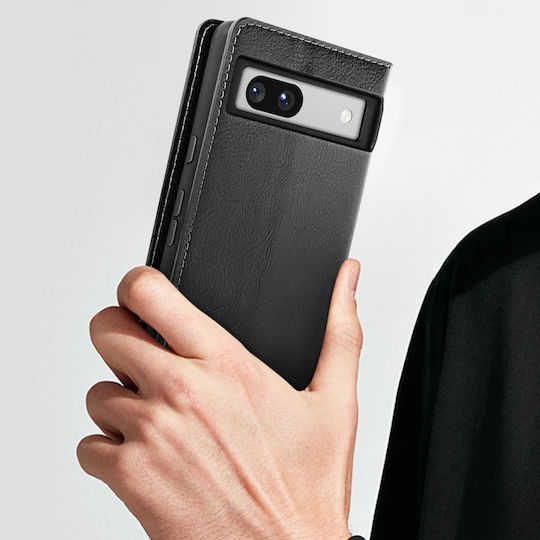 Husă din piele Avizar pentru Google Pixel 7a, tip clapetă, cu suport video, neagră