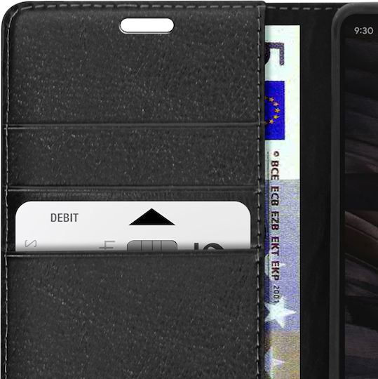 Husă din piele Avizar pentru Google Pixel 7a, tip clapetă, cu suport video, neagră