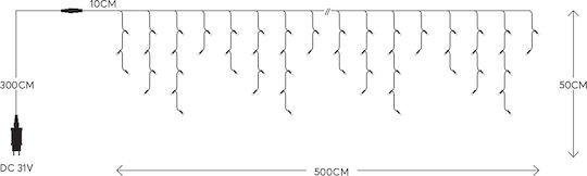 119 Lights LED 5m. x 50cm Warm White type Rain 1pcs