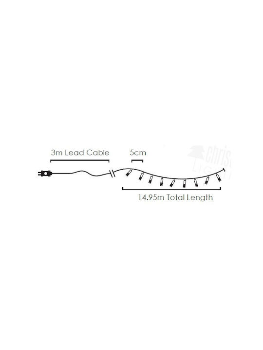 300 Lights LED 15m. Warm White in String 1pcs