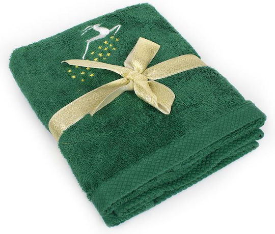 Dimcol Weihnachts-Handtuchset 2-teilig 30x50 50x90 Rentier Grün 100% Baumwolle