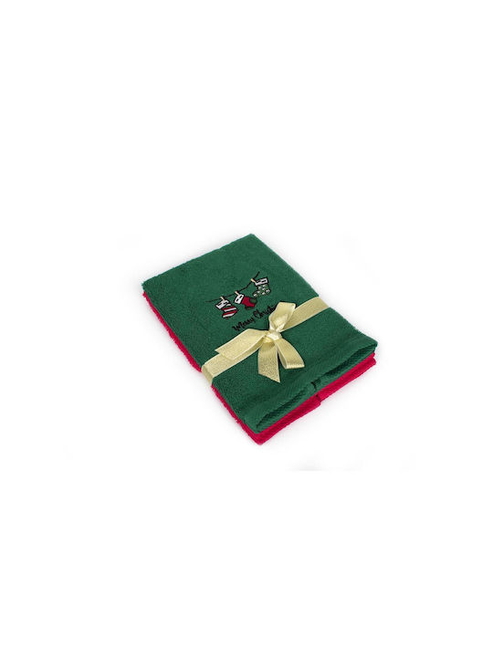 Dimcol Christmas Set of 2 Towels 40x60 Christmas Socks Red-Green 100% Cotton