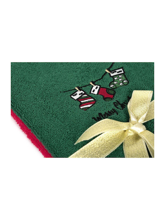 Dimcol Christmas Set of 2 Towels 40x60 Christmas Socks Red-Green 100% Cotton