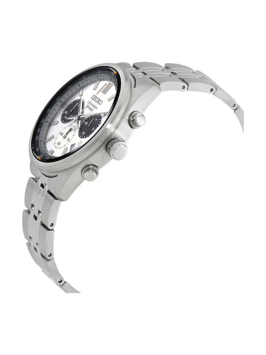 Seiko Men's Watch 42mm Chronograph Battery with Silver Metal Bracelet