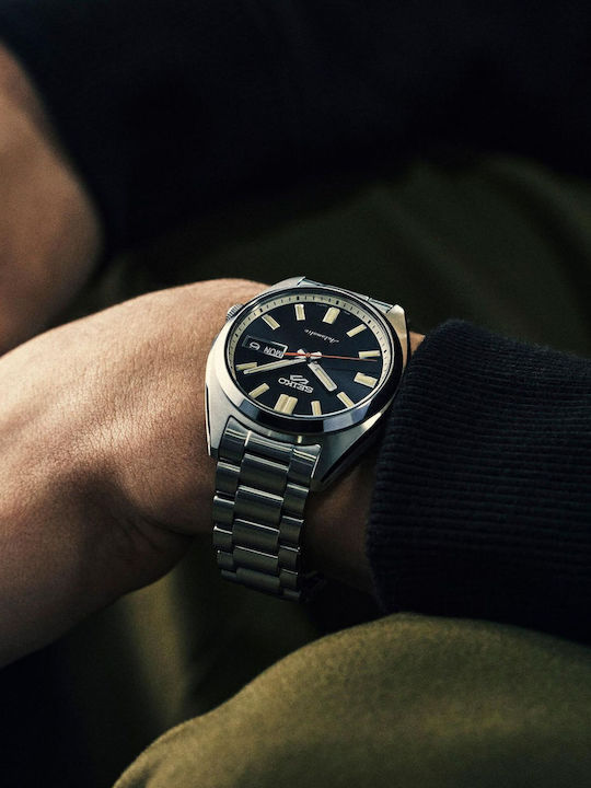 Seiko Sports Ανδρικό Ρολόι 37.4mm Αυτόματο με Ασημί Μεταλλικό Μπρασελέ