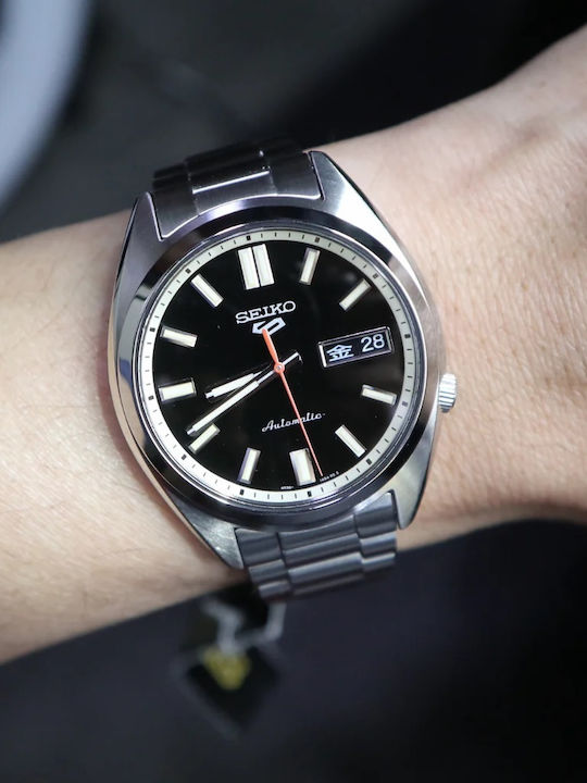 Seiko Sports Ανδρικό Ρολόι 37.4mm Αυτόματο με Ασημί Μεταλλικό Μπρασελέ